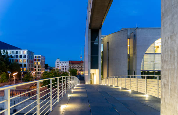 istock Illuminated bridge in the evening at the Berlin government district 1722301811