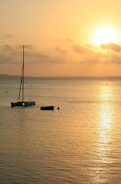 sunset over the mar menor stock photo