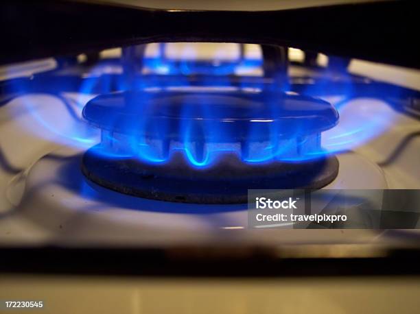 Blue Burner Macro Lit Stock Photo - Download Image Now - Aura, Blue, Burner - Stove Top