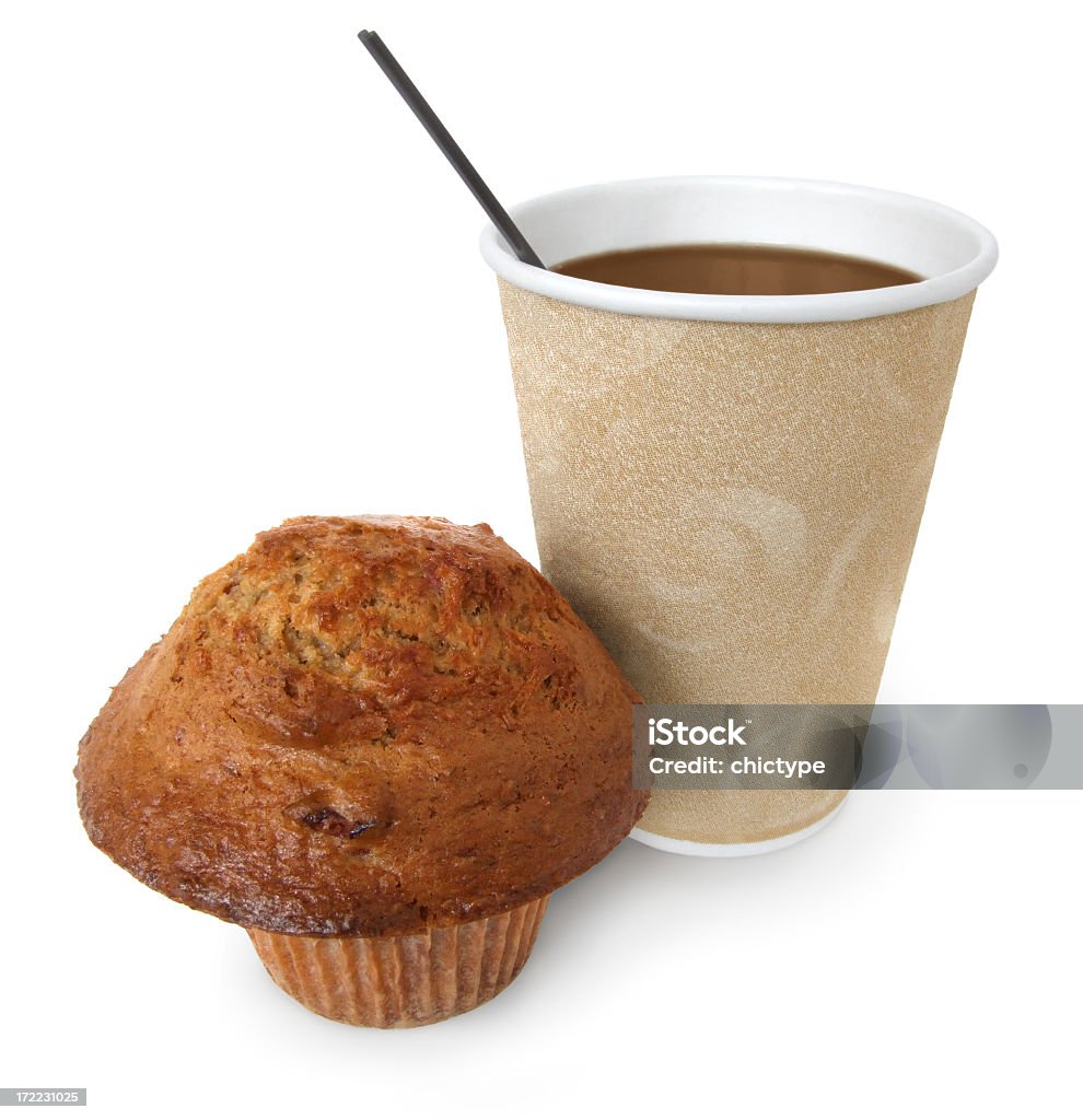 Breakfast on the go Breakfast or snack to go : a muffin and coffee in a disposable cup. Muffin Stock Photo