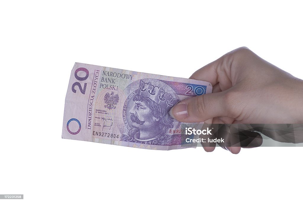 Payment Hand giving money isolated on white background Adult Stock Photo