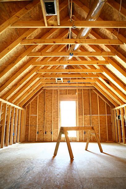 Construction Bonus room in a new construction house. sawhorse stock pictures, royalty-free photos & images