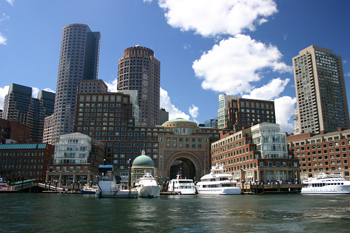 Boston Harbor skyline taken from the ocean.Related Boston Images: