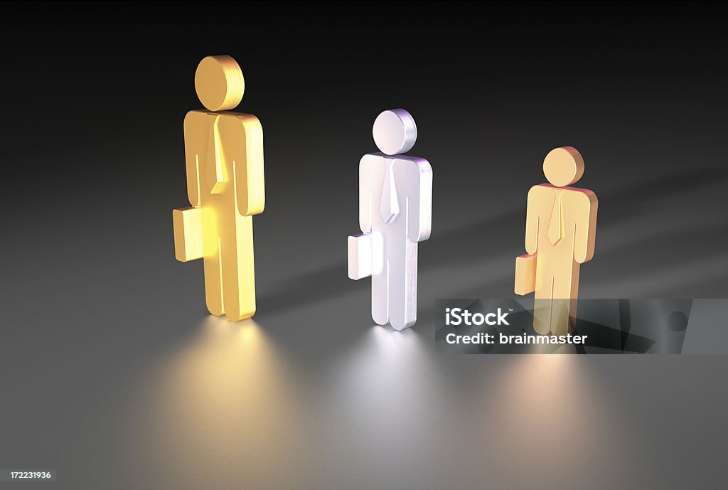 Worker rank "3D generated office figures in gold, silver and bronze." Activist Stock Photo