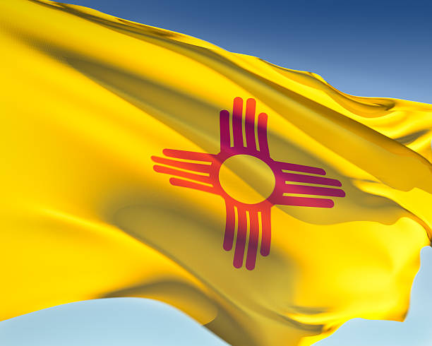 New Mexico flag waving in the wind. Elaborate rendering including motion blur and even a fabric texture (visible at 100%).