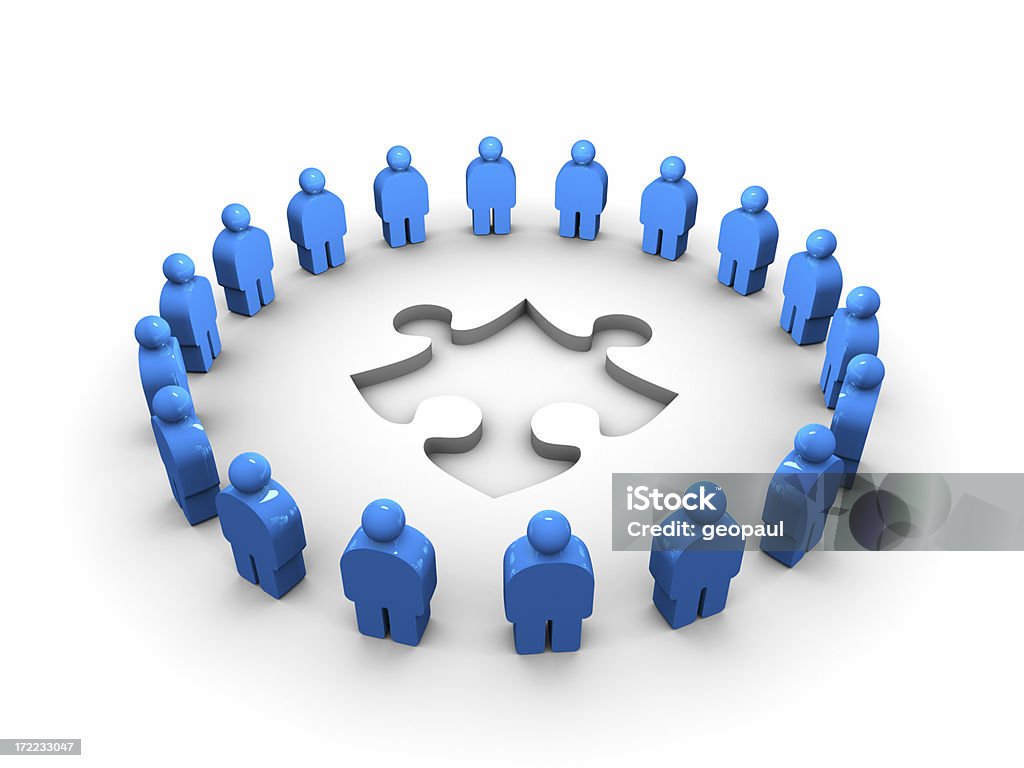 Findng a solution Group of people trying to find the missing piece. A Helping Hand Stock Photo