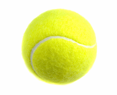 A new tennis ball isolated on white.Focus on front of ball.