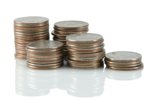 Five Stacks of Quarters with clipping path included.