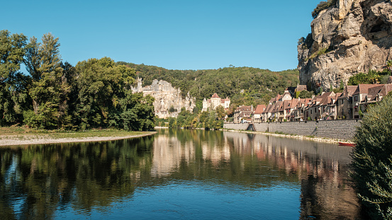 La Roque-Gageac, Nouvelle-Aquitaine, France - 30th September 2023: La Roque-Gageac, one of the the Plus Beaux Villages de France, sits on the banks of the Dordogne river in France