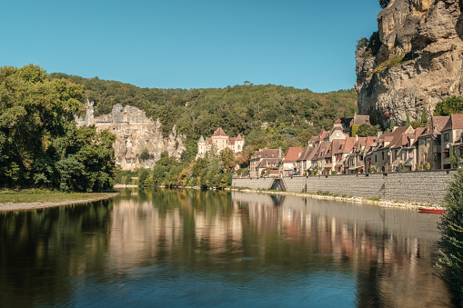 La Roque-Gageac, Nouvelle-Aquitaine, France - 30th September 2023: La Roque-Gageac, one of the the Plus Beaux Villages de France, sits on the banks of the Dordogne river in France