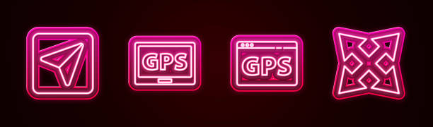 istock Set line Infographic of city map navigation, Gps device with, and Road traffic sign. Glowing neon icon. Vector 1722353182