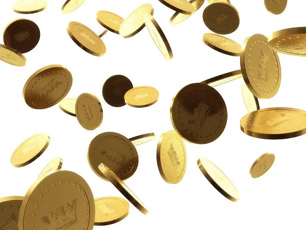 3d rendering of falling coins.