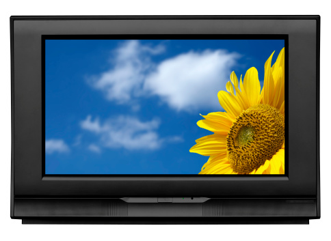 Modern wide 100 HZ CRT television set with flat screen 16:9. Isolated (with screen and clipping paths).