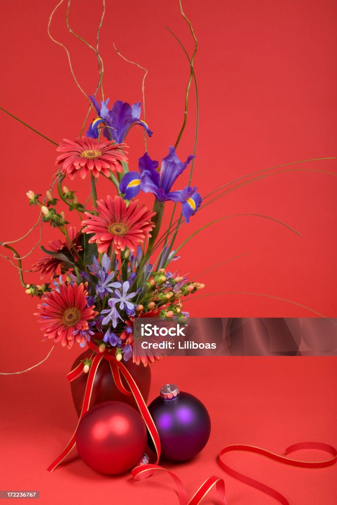 Natale in rosso con motivo floreale - Foto stock royalty-free di Bacca