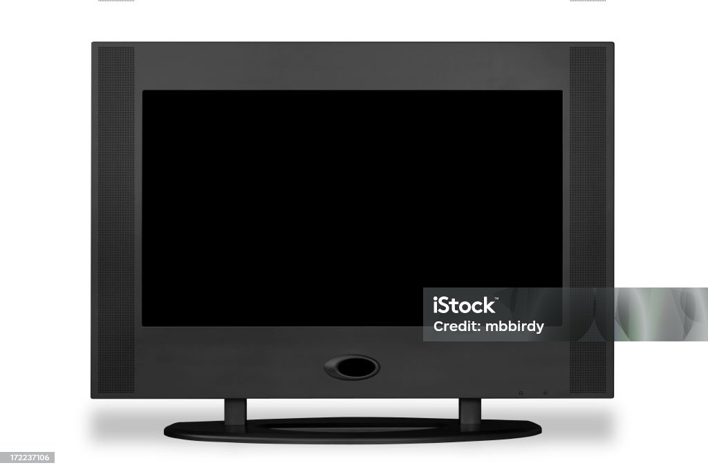 Wide LCD TV (with screen and clipping path), isolated Wide 16:9 LCD television set (with screen and clipping path). U can easily put your another picture on the screen. Black And White Stock Photo