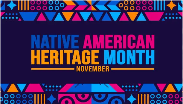 Vector illustration of November is Native American heritage month colorful pattern background template. American Indian culture Celebrate annual in United States. use to banner, placard, card, poster design template.