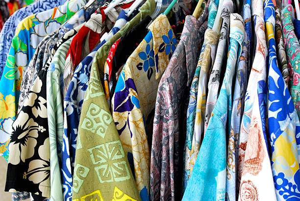 istock Hawaiian shirts hanging up on clothes hangers 172237926