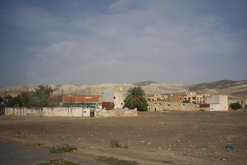 Old ruins top on the hill. Taken via drone. Cappodacia in Nevsehir, Turkey.