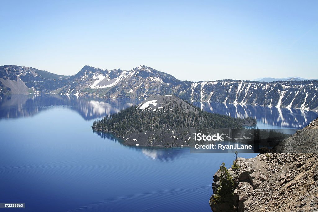 Wizard Island at Crater Lake, Oregon State Nice shot of Wizard Island in Crater Lake Oregon on a clear day. Klamath Falls Stock Photo