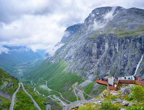 Observation deck over Trollstigen (Trolls' Path) is a famous serpentine mountain road in Norway