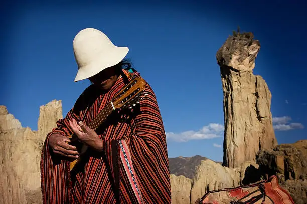 "Ayamara man playing a traditional bolivian instrument(charango).If you liked this image,you might want to take a look at"