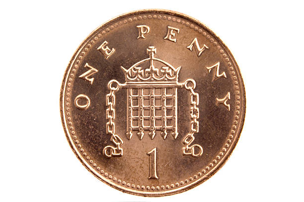1 цент монета (великобритания - uk british coin coin shiny стоковые фото и изображения