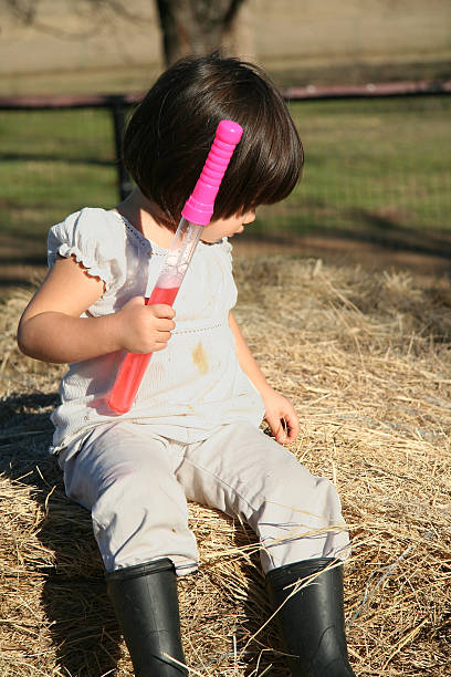 Playing on Hay stock photo