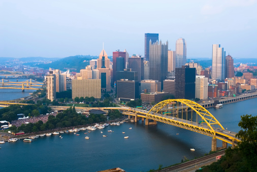 View of downtown Pittsburgh, Pennsylvania with concert at Point State Park