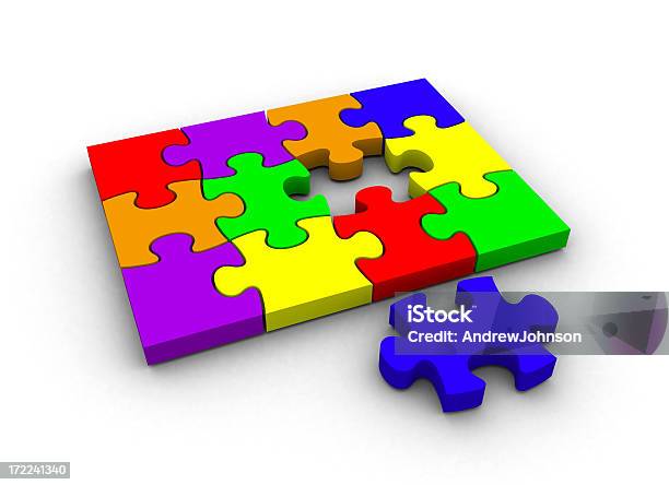 Jigsaw Puzzle - Fotografie stock e altre immagini di Arancione - Arancione, Astratto, Blu