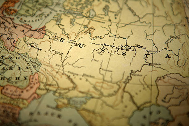 russia vintage map with focus on russia russia map stock pictures, royalty-free photos & images