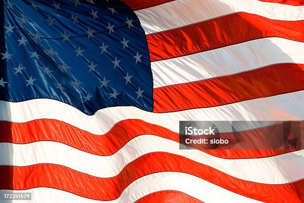 Bandiera Americana Ricamata Con Retroilluminazione - Fotografie stock e altre immagini di 4 Luglio - 4 Luglio, A forma di stella, Bandiera