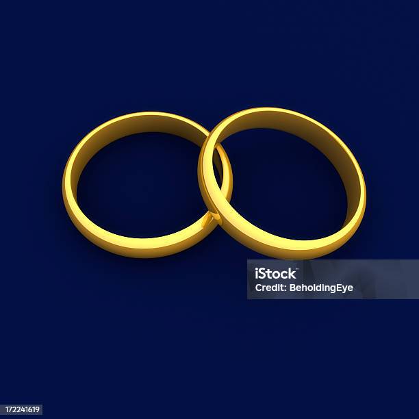 Gold Rings On Blue Stock Photo - Download Image Now - Wedding Ring, Affectionate, Award