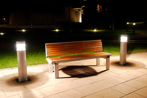 Bench in the park, at night