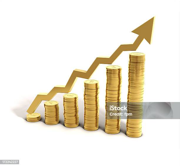 Money Saving Graph Stock Photo - Download Image Now - Gold - Metal, Three Dimensional, Moving Up