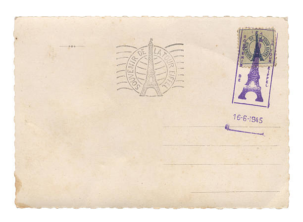 torre eiffel postal - postage stamp postmark mail paris france fotografías e imágenes de stock