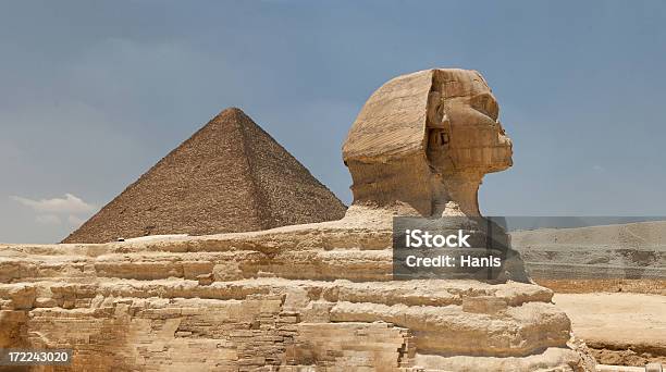 Sphinx And The Great Pyramid Stock Photo - Download Image Now - Adulation, Ancient, Ancient Civilization