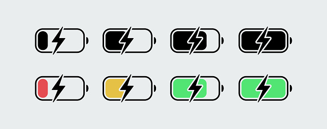Battery charging icon set. Vector charge indicator symbols