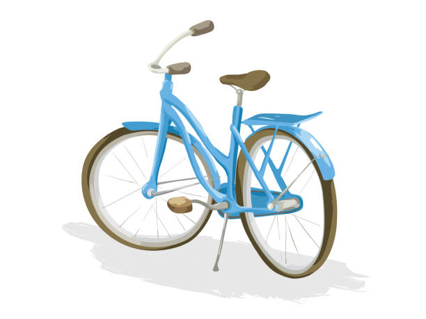 Bicicleta retrô feminina azul. - ilustração de arte em vetor