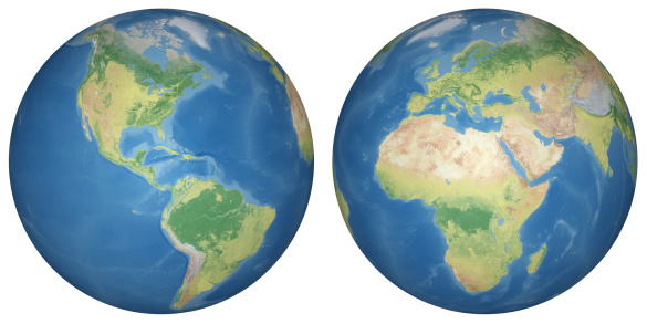 Small earth globe, isolated on blank background. Graphic resource