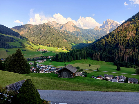 The town of Schmieden in the Braies valley in the last light of the day