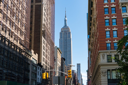 New York City, USA - August 9, 2019:view of the famous Empire State building in Manhattan during a sunny day