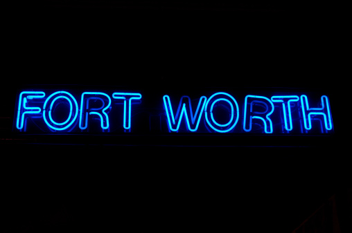 Fort Worth sign in blue neon