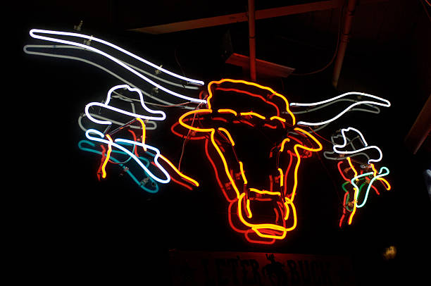 longhorn neon sign - ft worth stock-fotos und bilder