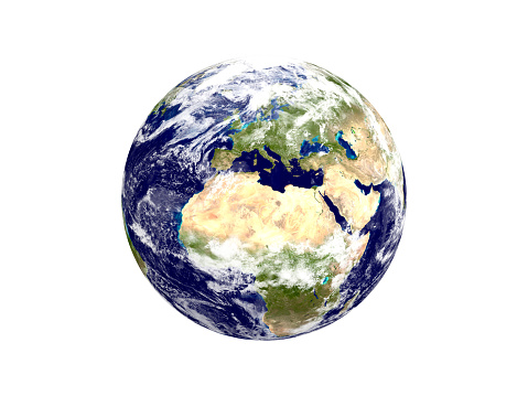 Image of planet earth, represents Europe, EU countries.  \n\nCreated with 3D CG software using hand traced world map. NASA image is used as a reference. https://visibleearth.nasa.gov/collection/1484/blue-marble?page=1\n\nGenerative AI technology is NOT used to create this image.