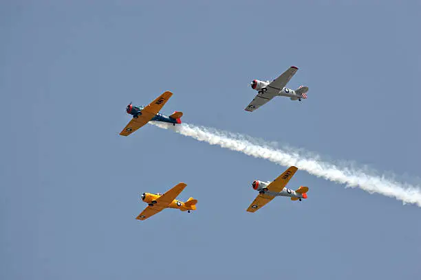 A formation of 4 WWII AT-6's fly overhead.