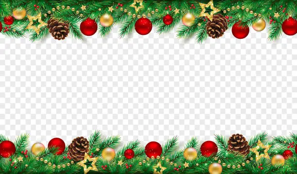 Vector illustration of Seamless Christmas decoration isolated on white.
