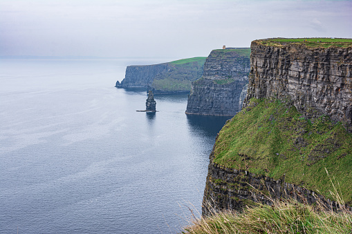 The famous Cliffs of Moher seen from the pathway, County Clare, Ireland