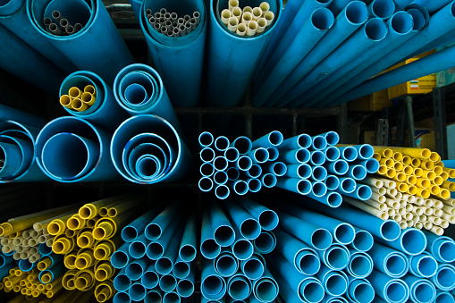 Blue and yellow pvc tubes
