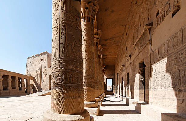 Temple of Isis pillars "East courtyard between the first and the second pylon of the Temple of Isis, Aswan, Egypt" temple of philae stock pictures, royalty-free photos & images