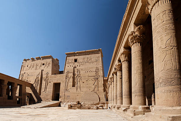 Temple of Isis "East courtyard of the Temple of Isis, Philae, EgyptPanoramic shot" temple of philae stock pictures, royalty-free photos & images